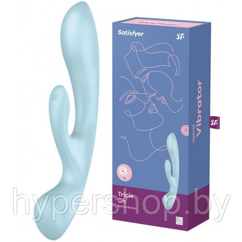 Двусторонний вибратор с клиторальным стимулятором Satisfyer Triple Oh Blue