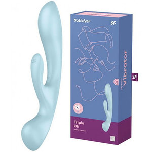 Двусторонний вибратор с клиторальным стимулятором Satisfyer Triple Oh Blue