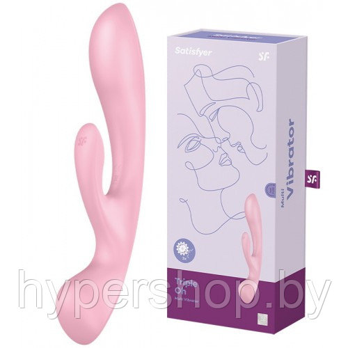 Двусторонний вибратор с клиторальным стимулятором Satisfyer Triple Oh Pink