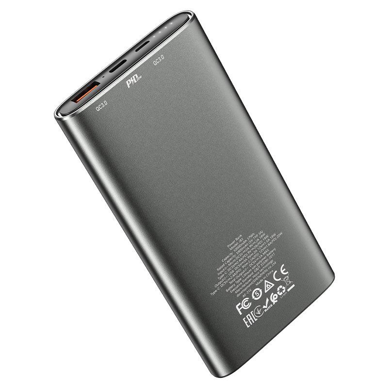 Внешний аккумулятор 10000mAh - Hoco J83, 5-12V, 3A, USB(QC3.0 18W) + Type-C(PD 20W), метал, серый - фото 5 - id-p214888801