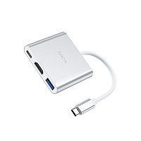 USB-хаб HOCO HB14 Type-C - USB-A / HDMI / Type-C серебристый