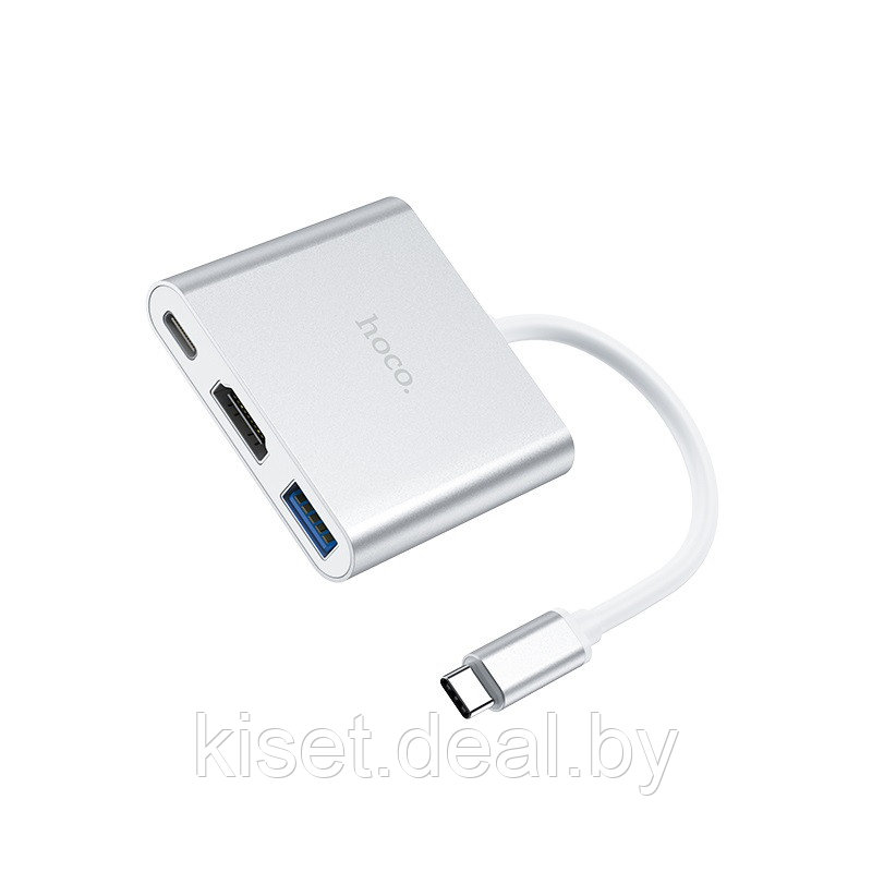 USB-хаб HOCO HB14 Type-C - USB-A / HDMI / Type-C серебристый - фото 1 - id-p214903763