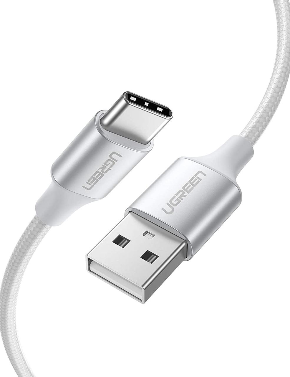 Кабель UGREEN US288 USB в USB Type-C, оплетка, цвет: серебристый, 3м