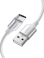 Кабель UGREEN US288 USB в USB Type-C, оплетка, цвет: серебристый, 3м