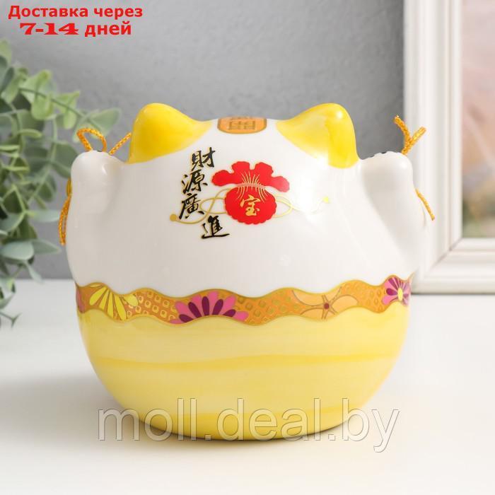 Сувенир керамика "Желтый кот Манэки-нэко с колокольчиками" 12,5х16,5х14 см - фото 3 - id-p214901858