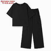 Костюм для девочки (футболка, брюки), цвет чёрный, рост 134 см