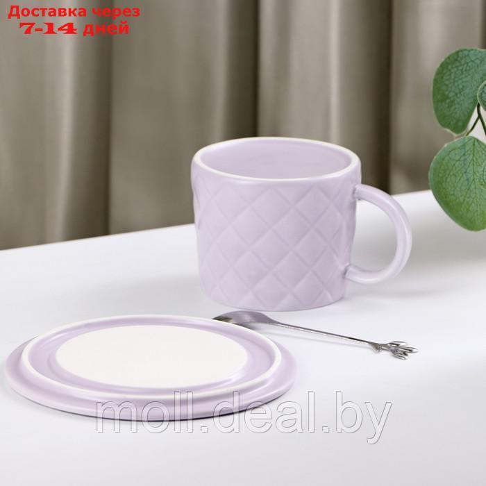Чайная пара керамическая с ложкой "Бантик", 2 предмета: кружка 350 мл, блюдце d=15 см, цвет сиреневый - фото 4 - id-p214897708