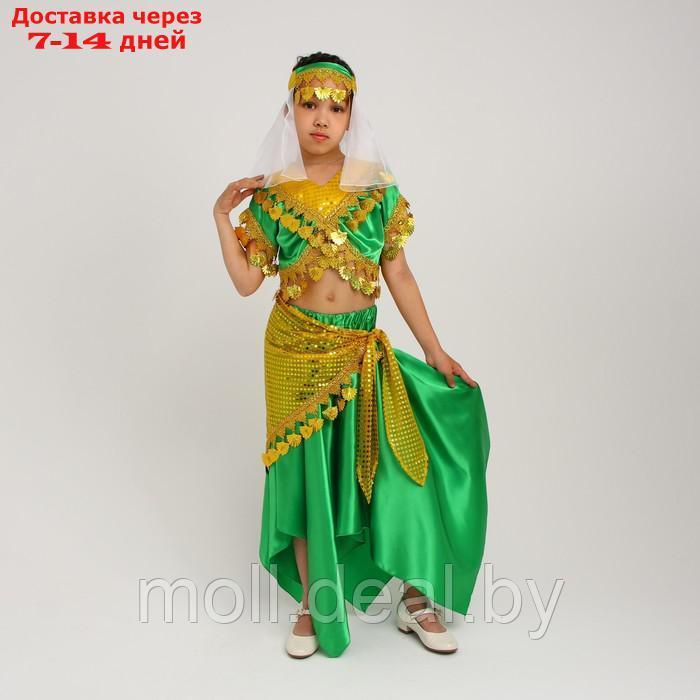 Карнавальный костюм Восточный "Азиза в юбке"зелено-желтый,блузка,юбка,косынка,повязка,р-р32, - фото 2 - id-p214897776