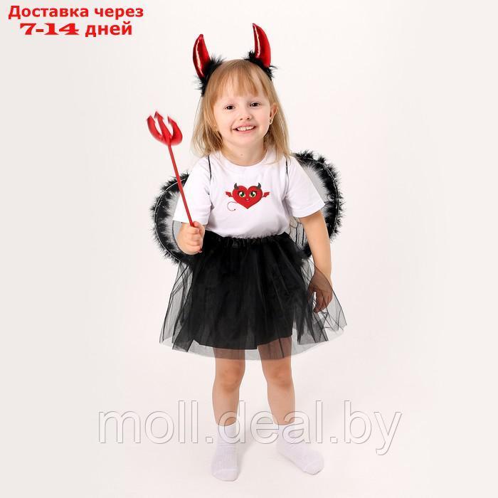 Карнавальный набор "Дьяволёнок" футболка, юбка, ободок, крылья, жезл - фото 4 - id-p214897830