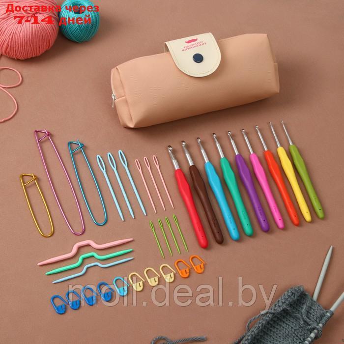 Набор для вязания 35предметов в пенале 20*10,5*4см розовый - фото 1 - id-p214899167