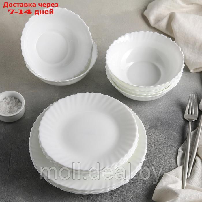 Сервиз столовый Avvir "Дива", 18 предметов: 6 тарелок d=17,5 см, d=23 см, 5×5 см, стеклокерамика, цвет белый