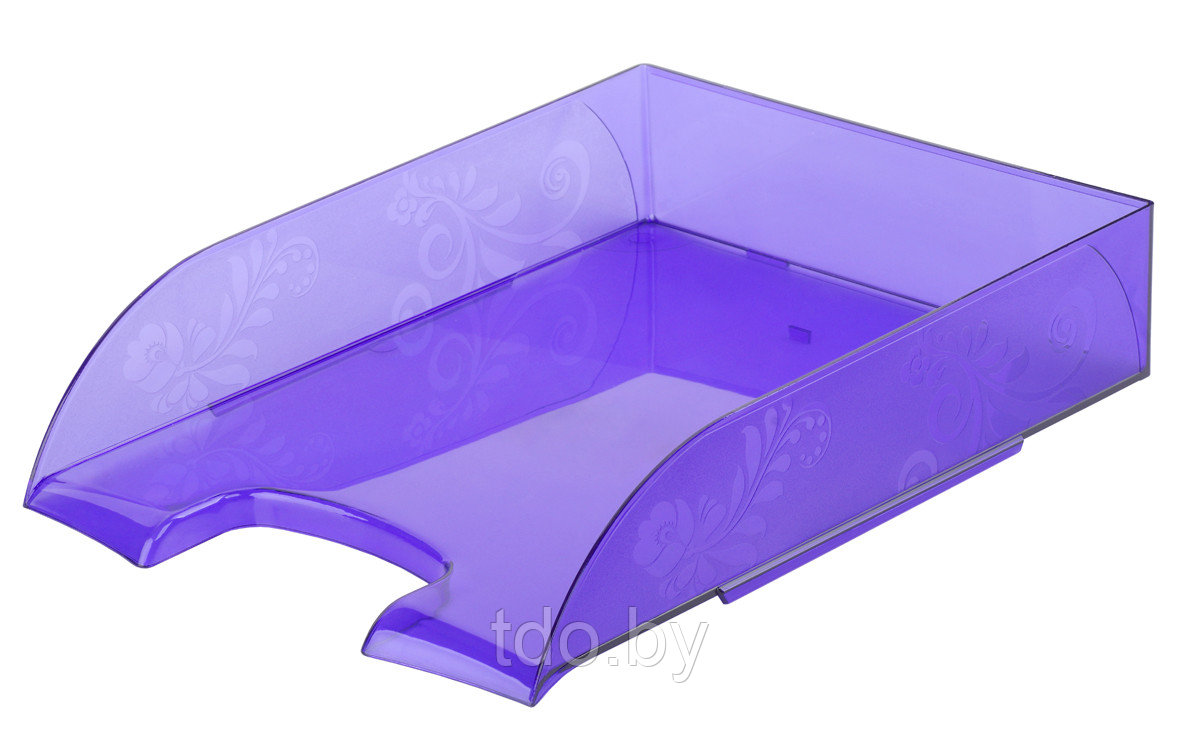 Лоток горизонтальный с рисунком "ЦВЕТЫ", фиолетовый прозрачный