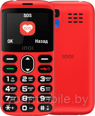 Мобильный телефон Inoi 118B (бабушкофон с хорошей батареей и док-станцией) Красный - фото 1 - id-p214931315