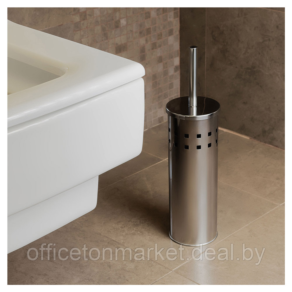 Ерш для туалета "OfficeClean", с подставкой, серебристый - фото 8 - id-p214922631