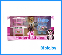 Детская кукла пупс с кухней Modern kitchen 211-D, интерактивный детский игровой набор кукол для девочек