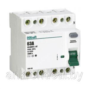Выключатель дифференциального тока (УЗО) 4п 63А 30мА тип AC 6кА УЗО-03 DEKraft 14081DEK