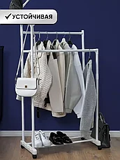 Вешалка напольная MELIQ для одежды на колесах / для хранения вещей (белая), фото 3
