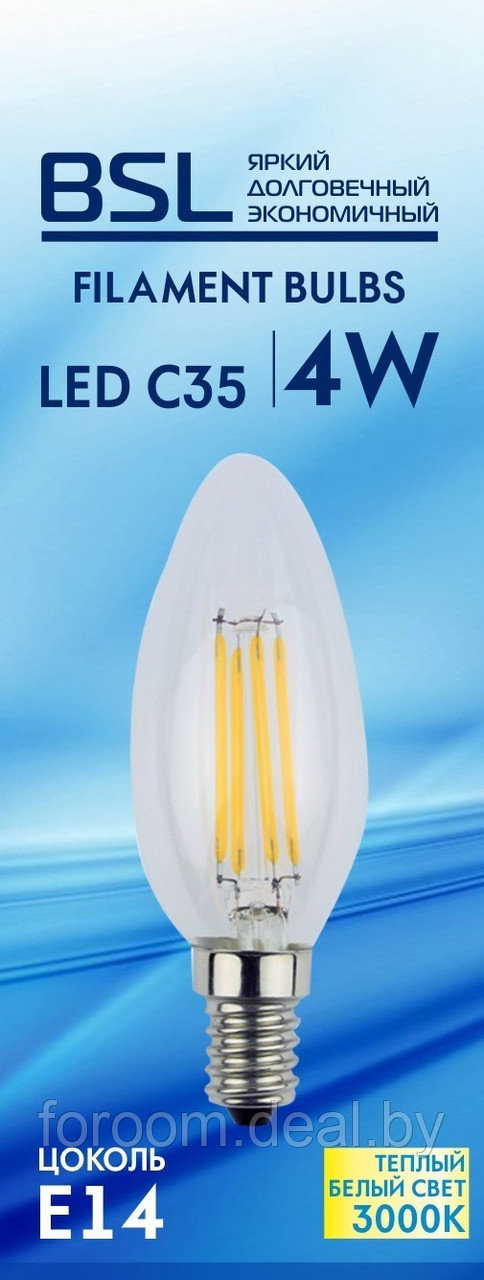 Лампа светодиодная C35 4W 4000K E14 BSL  GR-LFBC35-4W-4K-E14