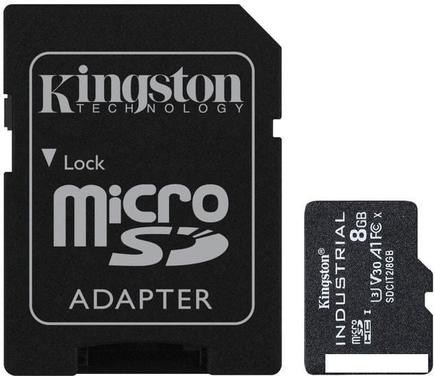 Карта памяти Kingston Industrial microSDHC SDCIT2/8GB 8GB (с адаптером) - фото 1 - id-p210331870