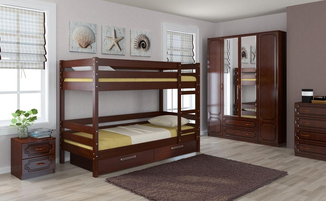 Двухъярусная кровать Джуниор массив сосны с ящиками (3 варианта цвета) фабрика Браво - фото 1 - id-p181390944