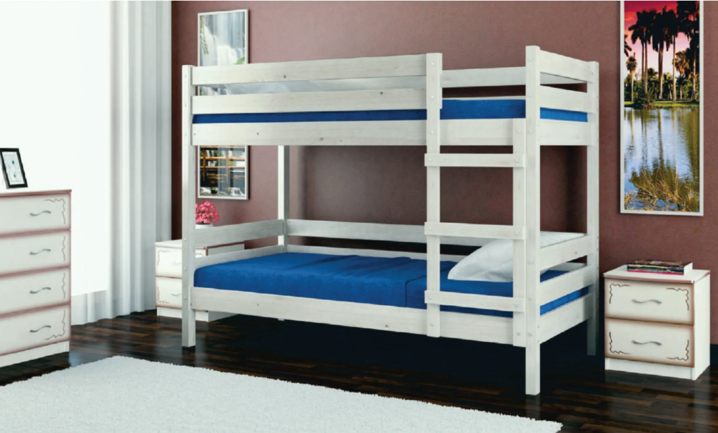 Двухъярусная кровать Джуниор массив сосны белый античный (3 варианта цвета) фабрика Браво - фото 2 - id-p214985657