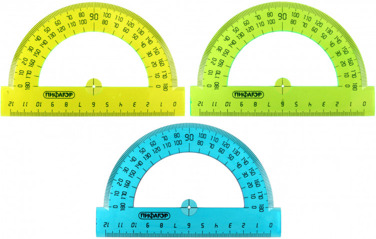 Транспортир пластиковый «Пифагор» 12 см, 180°, неон, ассорти - фото 2 - id-p214881878