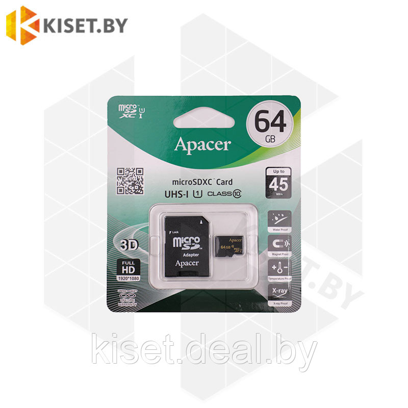 Карта памяти Apacer microSDHC UHS-I (Class 10) 64Gb (AP64GMCSX10U1-R)