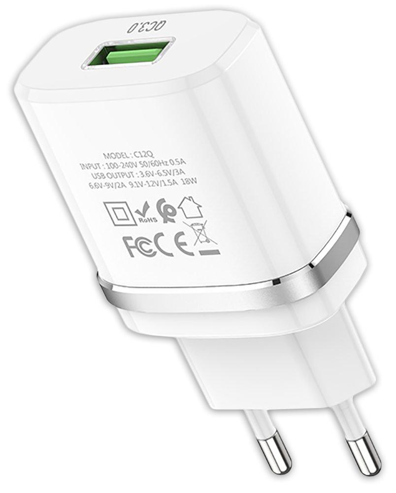 Сетевое зарядное устройство C12Q Smart QC3.0 charger(EU) белый - фото 2 - id-p215000128