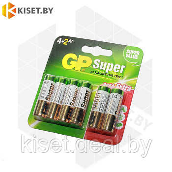 Батарейка AA GP Super LR6 GP15A4 alkaline 4 шт + 2 в подарок