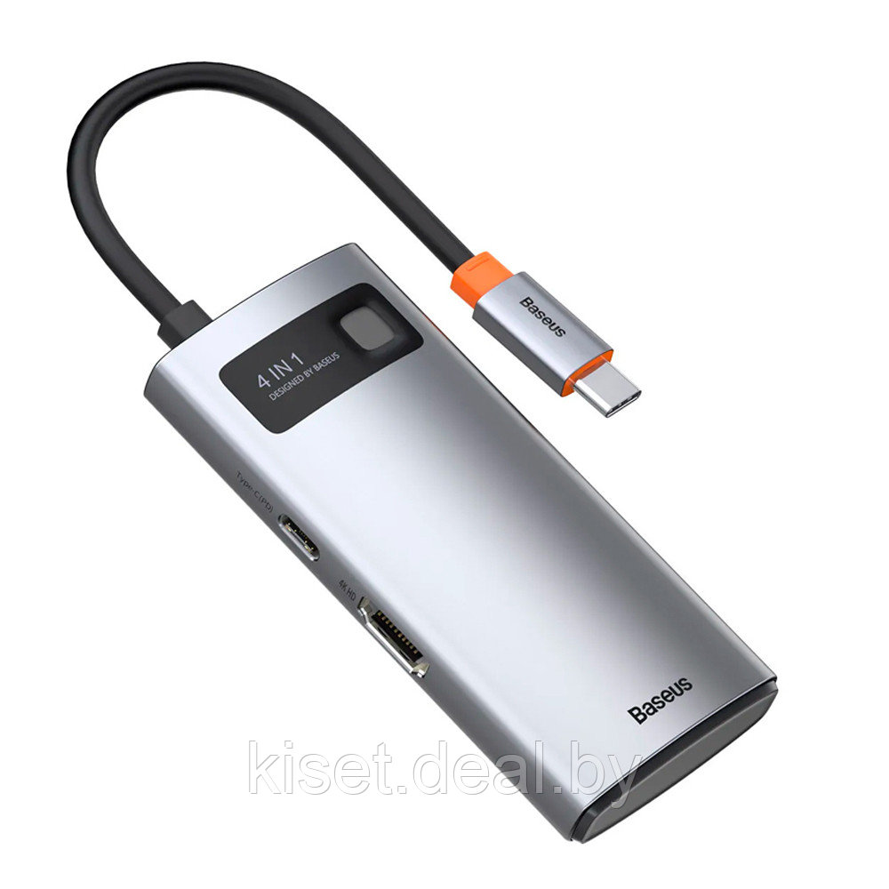 USB-хаб Baseus CAHUB-CY0G Type-C HDMI*1+USB3.0*1+USB2.0+PD*1 серый - фото 1 - id-p214999682