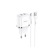 Сетевое зарядное устройство HOCO N4 2.4A 2USB белый + кабель Type-C