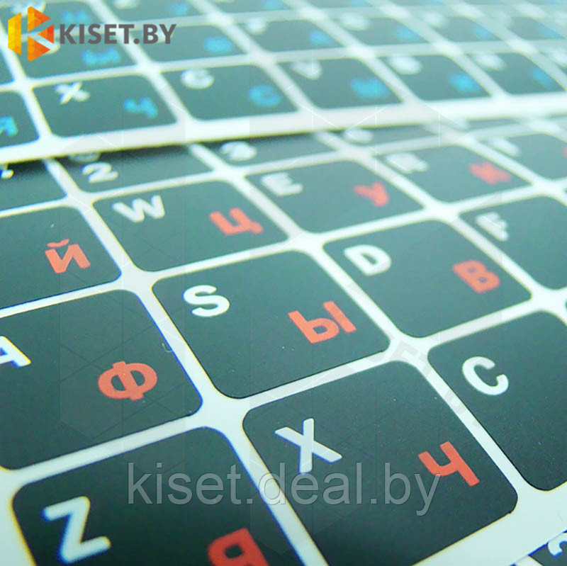 Виниловые наклейки черные на клавиатуру (красные символы ENRU-V48104) - фото 2 - id-p214996349