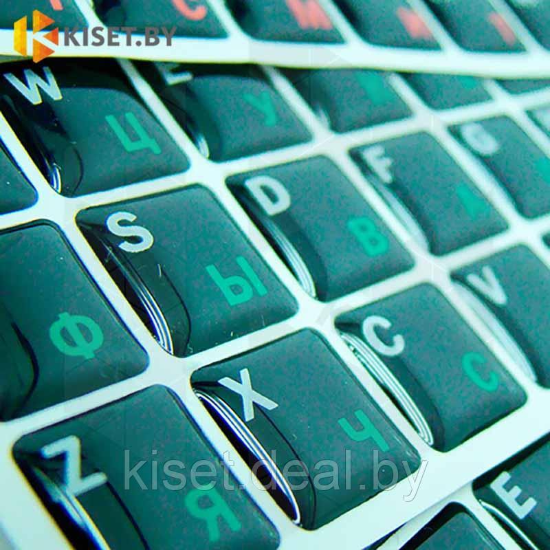 Силиконовые наклейки черные на клавиатуру (зеленые символы ENRU-S48103) - фото 2 - id-p214996373