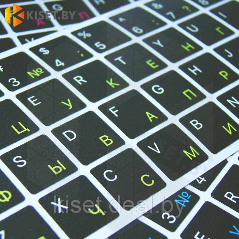 Виниловые наклейки черные на клавиатуру MacBook (лаймовые символы ENRU-V50107) - фото 2 - id-p214996376