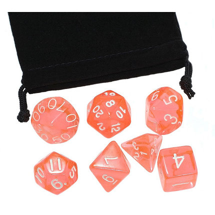 Набор кубиков для ролевых игр STUFF PRO 7 шт. с мешочком. Прозрачный оранжевый, фото 2