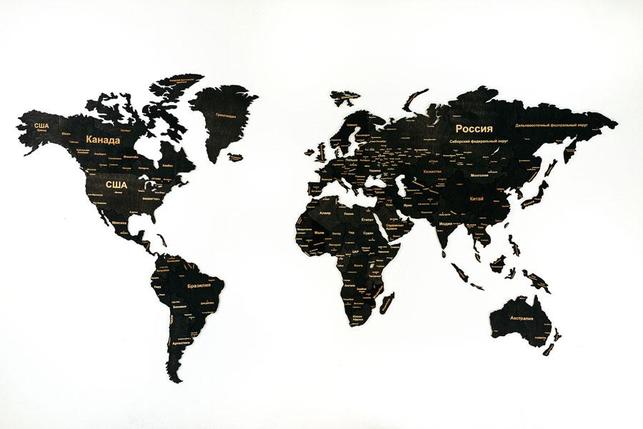 Карта мира. Деревянный пазл Woodary на стену (обсидиан), фото 2