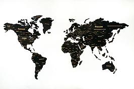Карта мира. Деревянный пазл Woodary на стену (обсидиан)