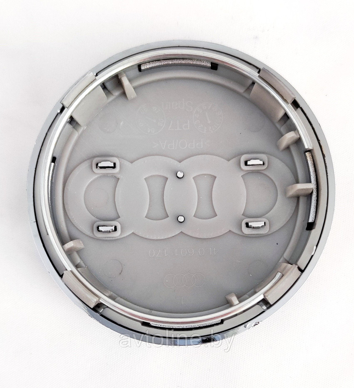 Заглушка литого диска AUDI 77/66мм серая с хром кольцом 4L0601170 - фото 4 - id-p205231369
