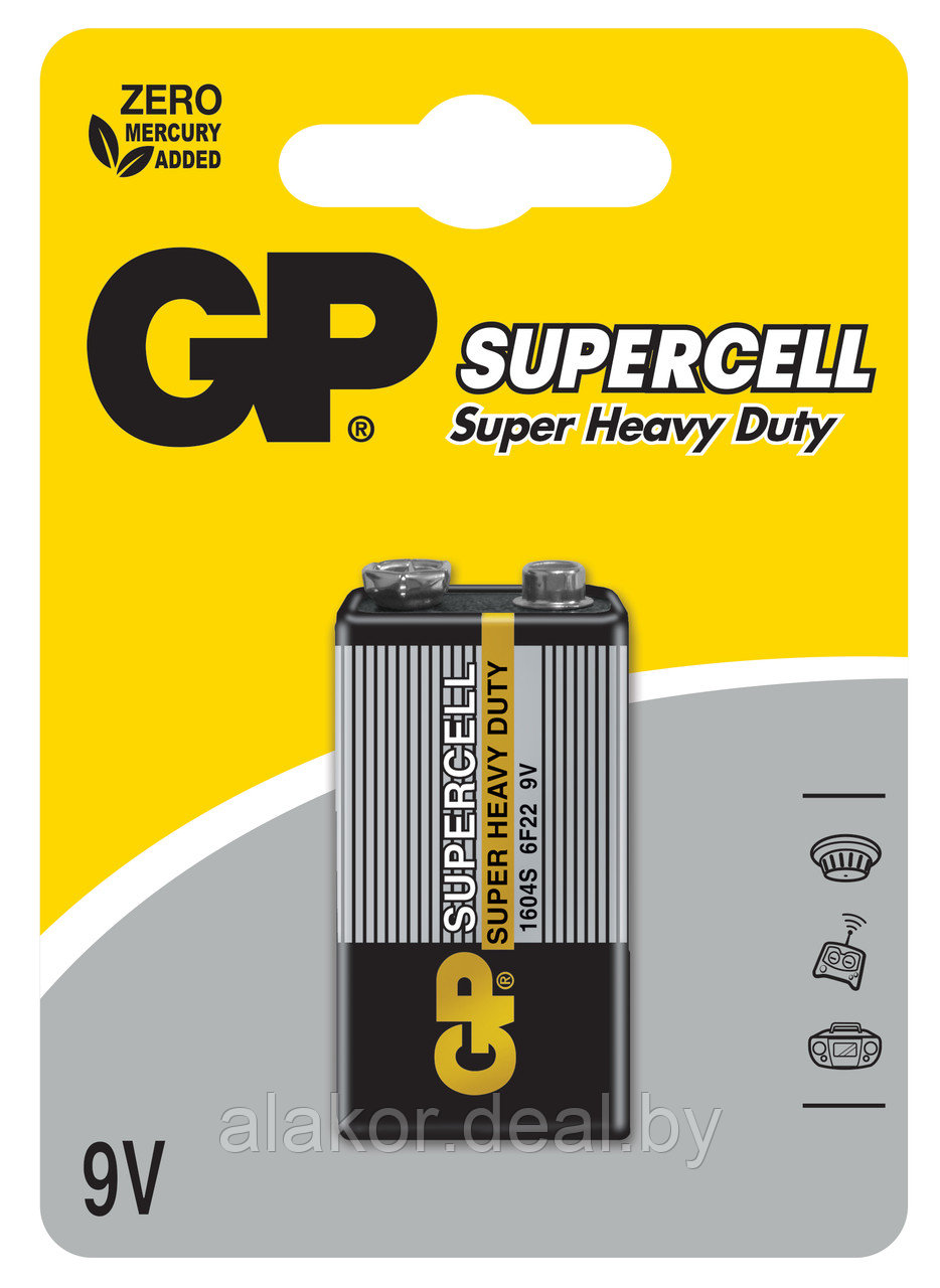 Солевая батарейка GP Supercell 6F22/1604S-2UE1 - фото 1 - id-p215030290