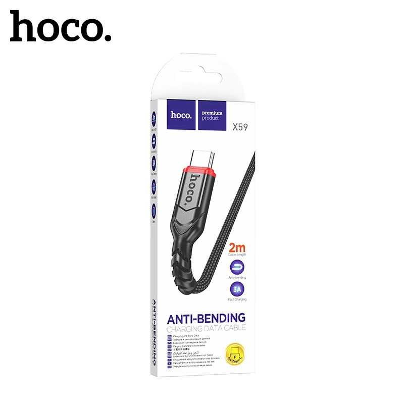 USB дата-кабель Hoco X59 Usb - Type-C (2 м, 2.4 A,нейлон) цвет: черный - фото 1 - id-p215030426