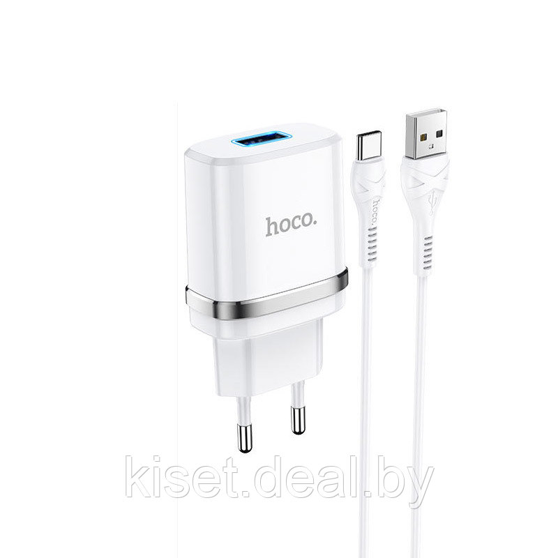 Сетевое зарядное устройство HOCO N1 2.4A белый + кабель Type-C - фото 1 - id-p215031291