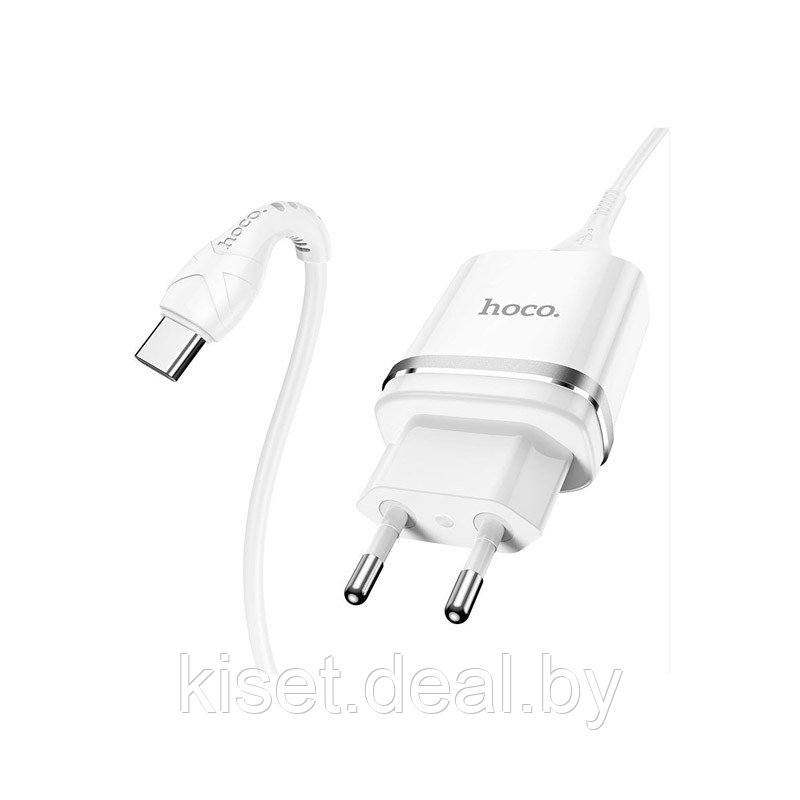 Сетевое зарядное устройство HOCO N1 2.4A белый + кабель Type-C - фото 2 - id-p215031291