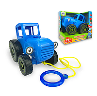 Музыкальный Синий трактор на веревочке, игрушечный синий трактор каталка, 15 песенок и звуков арт. 1004q