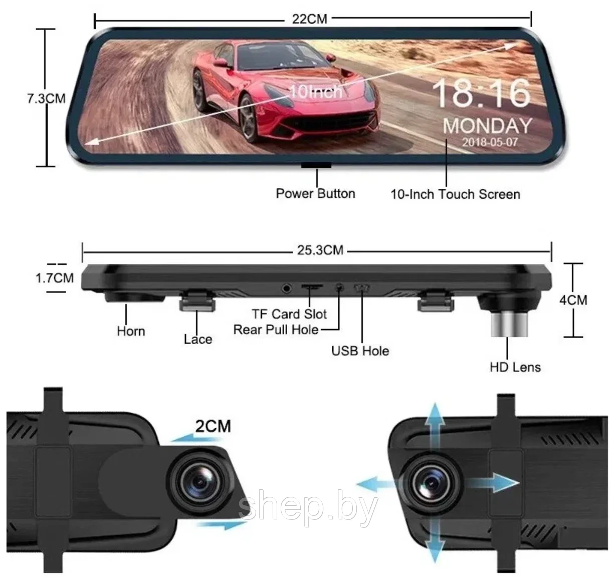 Автомобильный видеорегистратор в зеркале Starlight Night Vision Dash Cam 9,66 дюйма с камерой заднего вида - фото 1 - id-p215032916