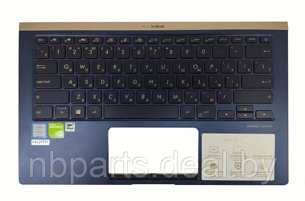 Верхняя часть корпуса (Palmrest) Asus ZenBook 14 UX433 синий, с подсветкой, RU, 13N1-60A0331 - фото 1 - id-p204393288