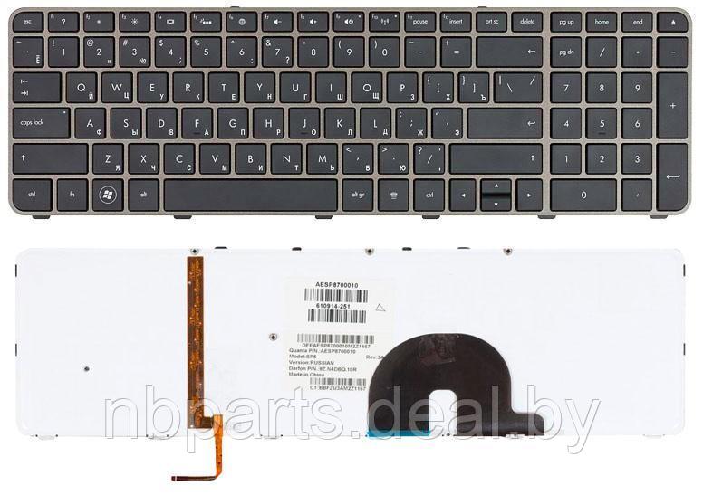 Клавиатура для ноутбука HP Envy 17-1000, чёрная, с подсветкой, большой Enter, с бронзовой рамкой, RU - фото 1 - id-p111776560