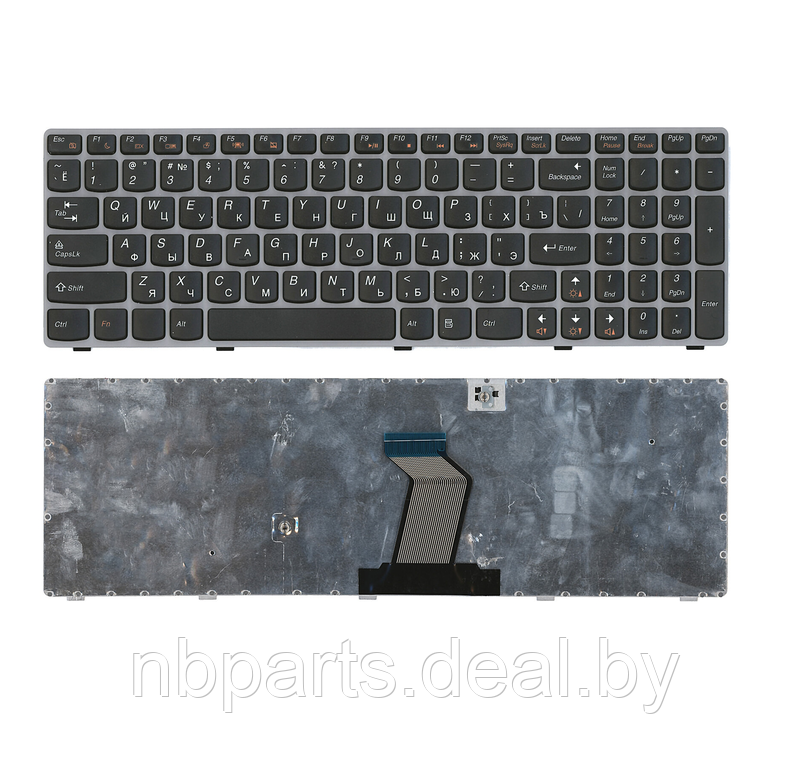 Клавиатура для ноутбука Lenovo IdeaPad Y570, чёрная, с серой рамкой, RU - фото 1 - id-p111769005