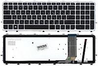Клавиатура для ноутбука HP Envy 17-J 15-J, чёрная, с серебряной рамкой, с подсветкой, RU