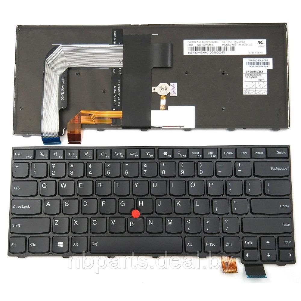 Клавиатура для ноутбука Lenovo ThinkPad T460S, T470S, чёрная, с подсветкой, с рамкой, RU - фото 1 - id-p181385034