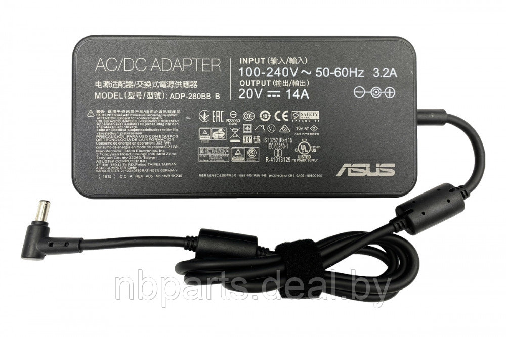Блок питания (зарядное устройство) для ноутбука Asus 280W, 20V 14A, 6.0x3.7, BADP-280BB B, оригинал с сетевым - фото 1 - id-p197869318